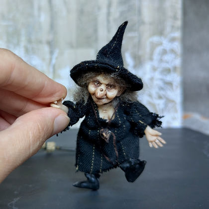 Full-scale view of a handmade gothic miniature — Small doll Witch (4/15)