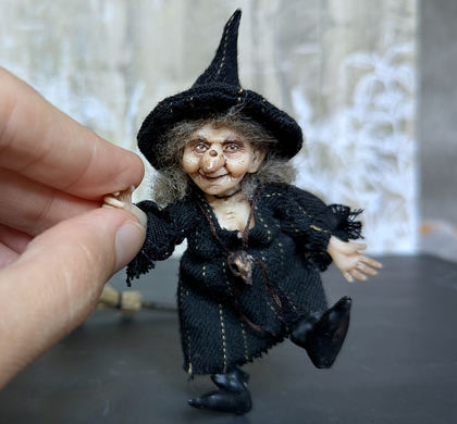 Full-scale view of a handmade gothic miniature — Small doll Witch (10/15)