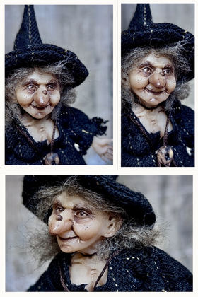 Full-scale view of a handmade gothic miniature — Small doll Witch (2/15)