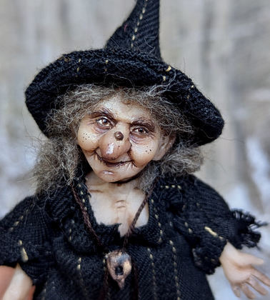 Full-scale view of a handmade gothic miniature — Small doll Witch (15/15)