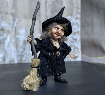 Full-scale view of a handmade gothic miniature — Small doll Witch (8/15)